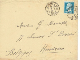 Tarifs Postaux Etranger Du 01-04-1921 (08) Pasteur N° 176 50 C.  Lettre 20 G. Cachet De Recette B 3 De Bouvre Sur Aube H - 1922-26 Pasteur