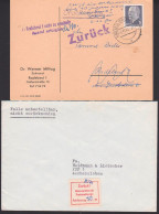 Radebeul Drucksache 5.11.63 Mit "zurück" Und Z2 In Radebeul Nicht Zu Ermitteln / Ausruf Erfolglos, Aufkleber Fehlbetrag - Cartas & Documentos