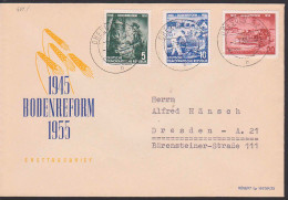 Germany Bodenreform 10 Jahre 1955 DDR 481/3 FDC Bauer Landwirt Mähdrescher Neubauern, OSt. Dresden - 1950-1970