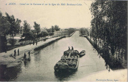 Cpa..47..AGEN..LOT ET GARONNE..CANAL SUR LA GARONNE..GABARE OU COUTRILLON CHARGE DE BARRIQUES.. - Agen