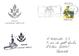 ENVELOPPE AVEC CACHET FREGATE LATOUCHE TREVILLE - ESCALE AU PORTUGAL LE 18 MAI 1993 - Naval Post