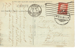 Tarifs Postaux Etranger Du 01-04-1921 (26) Pasteur N° 173 30 C. Carte Postale Etranger Pour La  Finlande  RARE 02-06-192 - 1922-26 Pasteur