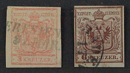 1850, ÖSTERREICH 3-4 Y, 3 + 6 Kr. Jeweils Mit Blau + Sauber Gestempelt, 240,-€ - Gebruikt