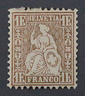 SCHWEIZ 28 A (SBK 36 A), 1 Fr. Unterdruck Rötlich, Originalgummi Geprüft 1400,-€ - Unused Stamps