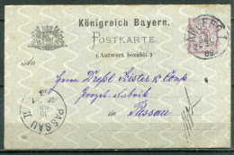 BAVIERE - Ganzsache(Entier Postal) - Mi P36/02A - AMBERG Nach PASSAU - Ganzsachen