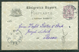 BAVIERE - Ganzsache(Entier Postal) - Mi P36/02A - AMBERG Nach PASSAU - Entiers Postaux