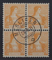 1907, SCHWEIZ 99, SBK 105 Im Viererblock, Zentrisch Gestempelt, KW 400,-SFr - Oblitérés