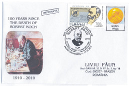 COV 17 - 1007 Robert KOCH, Nobel Prize In Medicine, Romania - Cover - Used - 2010 - Storia Postale