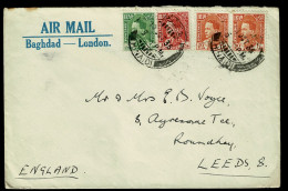 Ref 1644 - 1936 Airmail Cover - Hinaidi Baghdad Iraq To Leeds UK - Mixed Franking 51 Fils - Iraq