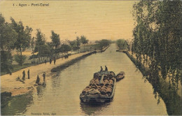 Cpa..47..AGEN..LOT ET GARONNE..PONT CANAL..GABARE..COUTRILLON..BARRIQUES. .COLORISEE..TOILEE.. - Agen