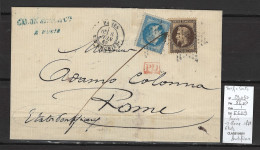 France - Lettre Yvert 30 + 29 - Paris Pour Rome - ETATS PONTIFICAUX - 1869 - 1849-1876: Période Classique