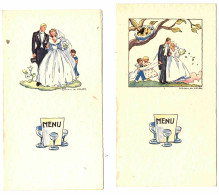 - F28218PAP - 2 MENUS DE MARIAGE VIERGES - Illustrateur Liliane De CHRISTEN - Très Bon état - THEMES - Menus