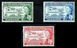 BARBADOS 1958 - FEDERACION INDIAS OCCIDENTALES - YVERT 226/228* - Barbados (1966-...)