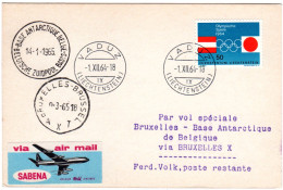 Sabena Polarflug Brüssel - Base Antarctique 1964,  Zuleitung V. Liechtenstein! - Lettres & Documents
