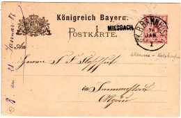 Bayern 1887, MIESBACH Stations-L1 Auf Ganzsache M. Bahnpost Schliers.-Holzk. I - Cartas & Documentos