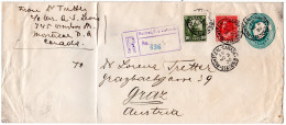 Kanada 1930 3+10 C. Zusatzfr. Auf Eingeschr. 2 C. Ganzsachenumschlag V. Montreal - Storia Postale
