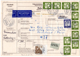 BRD 1966, Massenfrankatur 10x2+1 DM+50 Pf. Auf Luftpost Paketkarte V. Battenberg - Cartas & Documentos