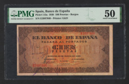 SPAIN BANKNOTE 100 PESETAS 1938 PMG 50 ABOUT UNCIRCULATED BILLETE ESPAÑA ESTADO ESPAÑOL *COMPRAS MULTIPLES CONSULTAR* - 100 Pesetas
