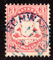 Bayern 23 Y, Blauer Zierstempel SCHWABACH (Type I) Klar Auf 3 Kr.. Geprüft. - Lettres & Documents