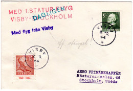 Schweden 1944, 5+15 öre Auf Erstflug Brief V. Visby N. Stockholm - Covers & Documents