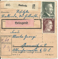 DR 1940, 1 Mk.+60 Pf. Auf "Dringend" Paketkarte V. Stadtroda - Briefe U. Dokumente