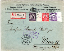 Ungarn 1917, 15+10+15 F. Auf Einschreiben Zensur Brief V. Fiume N. Österreich. - Briefe U. Dokumente
