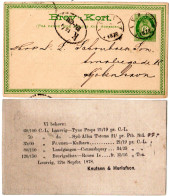 Norwegen 1878, 6 öre Ganzsache V. Laurvig N. Dänemark M. Rücks. Firmenzudruck - Brieven En Documenten
