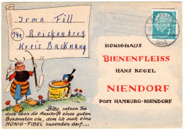 BRD 1957, Landpost Stpl. 14a REICHENBERG über Backnang Auf Bienenfleiss Karte  - Storia Postale