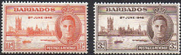 BARBADOS 1945 - PRIMER ANIVERSARIO DE LA VICTORIA - YVERT 185/186** - Barbades (1966-...)