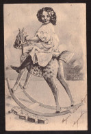 Cartolina Illustrata Bambina Sul Cavallo A Dondolo - Viaggiata - 1900-1949