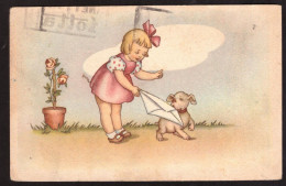 Cartolina Illustrata Bambina Con Cagnolino - Viaggiata 1950 - Contemporanea (a Partire Dal 1950)