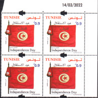 2022- Tunisie- Fête De L’Indépendance / Drapeau En Bloc De 4 Coin Daté .4v. MNH***** - Tunisie (1956-...)