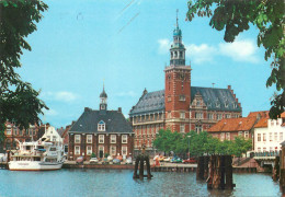 Navigation Sailing Vessels & Boats Themed Postcard Leer Ostfriesland Hafen Mit Rathaus - Sailing Vessels