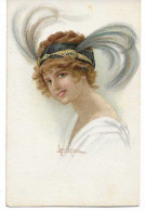 San Marco, Belle Carte. Femme Avec Bandeau, Plumes. No.  3316-6 - Andere & Zonder Classificatie