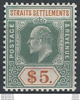 1902 Malaysia Straits Settlements $5 MNH SG N. 121 - Andere & Zonder Classificatie