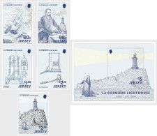 Jersey UK Great Britain 2024 50 Years Of La Corbière Lighthouse Set Of 5 Stamps And Block MNH - Leuchttürme