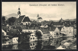 AK Gernsbach /Murgtal, Ortsansicht Mit Flusspartie Und Beiden Kirchen  - Gernsbach