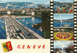 *CPM - SUISSE - GENEVE - Pont Et Quai Du Mont Blanc, Le Jet D'eau, L'Horloge Fleurie - Genève