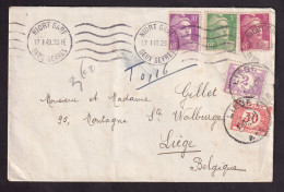 DDGG 047 - Enveloppe TP Marianne De Gandon NIORT 1949 -  Taxée 2 F 30 à LIEGE Belgique - Man. T 0,16 - 1945-54 Marianne (Gandon)