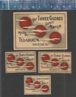THE THREE GLOBES - OLD VINTAGE MATCHBOX LABELS MADE IN SWEDEN - Zündholzschachteletiketten