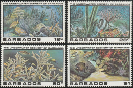 THEMATIC FAUNA:  UNDERWATER SCENERY.  SNAPPER, BUTTERFLYFISH, PRINCESS PARROTFISH,  ANGELFISH   4v+MS   -  BARBADOS - Other & Unclassified