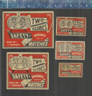 THE TWO GLOBES - SAFETY MATCHES - OLD VINTAGE MATCHBOX LABELS MADE IN SWEDEN - Zündholzschachteletiketten