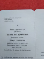 Doodsprentje Martha De Schrijver / Hamme 19/5/1919 Gent 13/4/1987 ( Joseph Goossens ) - Godsdienst & Esoterisme