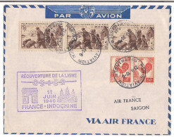 Lettre Paris Aviation 1946 ( Réouverture De La Ligne France - Indochine Air France Saigon ) Verso Saigon Cochinchine - 1921-1960: Moderne