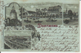 Dortmund Litho Mondscheinkarte Buschmühle Steinernturm Vehmlinde Gl1899 #221.042 - Autres & Non Classés