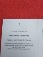 Doodsprentje Germaine Janssens / Hamme 28/2/1913 - 13/2/2003 ( Hector De Keyser ) - Religión & Esoterismo