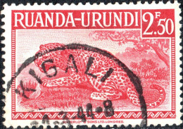 RUANDA-URUNDI, FAUNA, ANIMALI, LEOPARDO, 1942, USATI Mi:RW-U 92A, Scott:RW-U 81, Yt:RW-U 139 - Usati