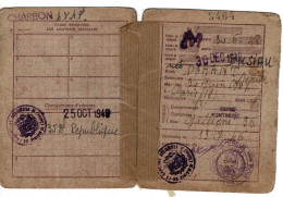 Ref 1 - Carte Rationnement Pour Du Charbon , à Paris 1946/48 - Membership Cards