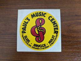 AUTOCOLLANT PAUL’S MUSIC CENTER – MUSIQUE – SLUIS BRUGGE HULST – L’ÉCLUSE BRUGES – BELGIQUE PAYS-BAS – MAGASIN - Autocollants