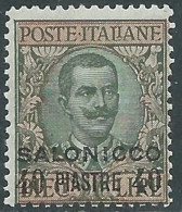 1909-11 LEVANTE SALONICCO 40 PI SU 10 LIRE MNH ** - I38-10 - European And Asian Offices